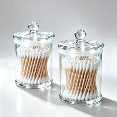 Round Glass Storage & Lid 16 Oz Clear Thick Glass Candle Jar Empty Aromatherapy Candle Container for Cotton Pad Swabs Home Deco