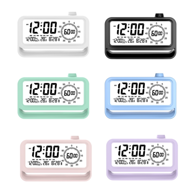 LCD Digital Alarm Clock with Visual Timer Adjustable Brightness Temperature Calendar 12/24 Hours Display Countdown Count up