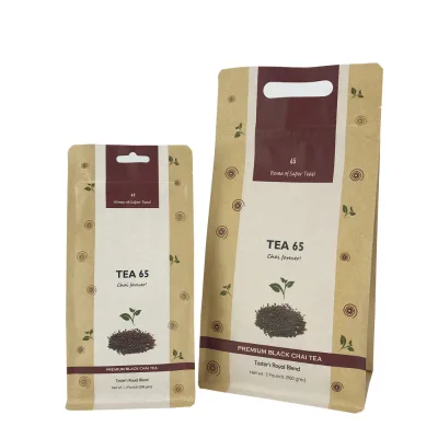 100g Tea Aluminum Foil Flat Bottom Side Gusset Pouch Custom Food Packaging Kraft Paper Ziplock Bag with logo