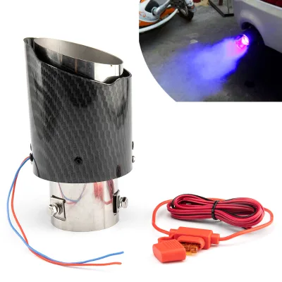 TP-1009 Universal Exhaust Muffler Tip Tail Pipe Red Luminous LED for 35-63mm Straight/Rolled Edge Red/Blue Light
