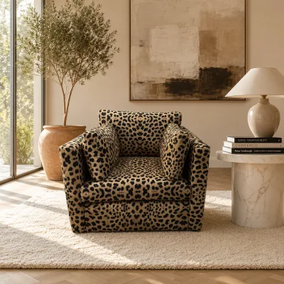 Maximalist Luxury Leopard Print Velvet Armchair Living Room Sofas Statement Piece for Hotel Lobby & Boutique Living Room