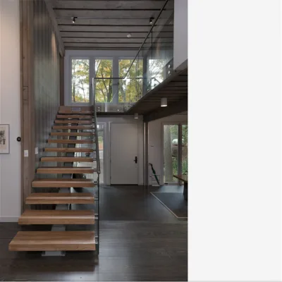 Straight Run Mono Beam Staircase Modern Minimalist Metal Stringer Simple Balustrade Solid Wood Step Indoor Eco-Friendly for