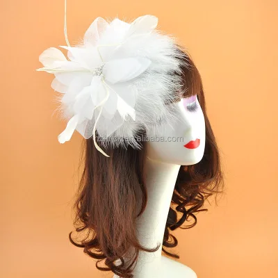 Ladies Ascot Wedding White Fascinator Hair Clip Black Church Hair Clip with Feather
