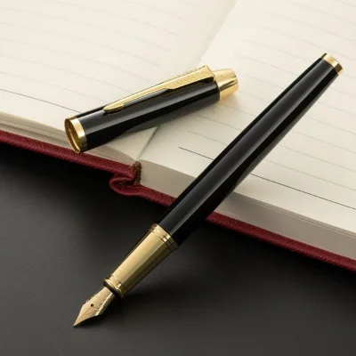 Luxury Engraved Metal Fountain Pen Premium Executive Business Gift Box Set Custom Logo Signature Writing Pens Gold Tip for Men