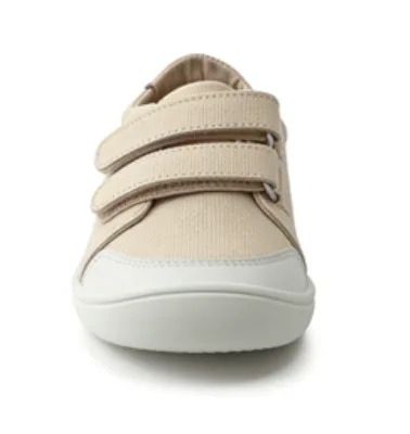 Beige Canvas Barefoot Casual Shoes Double Hook and Loop Straps Wide Toe Box Zero Drop Flexible Non Slip Sole