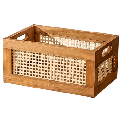 Classic Eco-friendly Wooden Jewelry Storage Basket for Office and Home Use Multi-functional Desktop Organizer