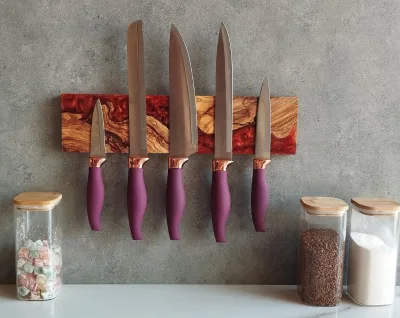 Premium Solid Walnut Wood Knife Stand Stylish European Design Cutlery Storage with Customizable Size & Color Home Kitchen Table