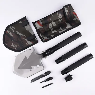 Stainless Steel Folding Multi-functional Camping Shovel D-Grip Straight Handle Upgraded Widened Enlarged Blade Outdoor FZJ Brand