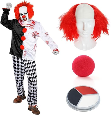 Halloween Scary Clown Costume Adults Clown Costume Accessories Horror Fancy Dress for Halloween