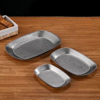 Old Retro Industrial Style Tray Commercial Barbecue Grill Flat Plate Outdoor Fruit Dessert Snack Plate