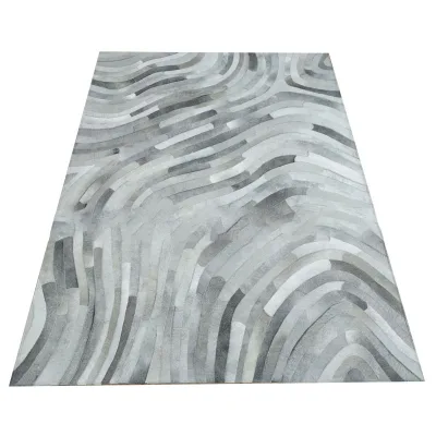 Minimalist Gray Italian Artistic Cowhide Carpet Modern Nordic Luxury Living Room Sofa Coffee Table Use Genuine Leather Textile