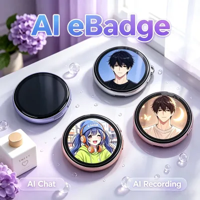 OEM Trendy Z Generation Smart Electronic Badge Built in Multiple AI Models Simultaneous Interpretation Digital Display AI Badge