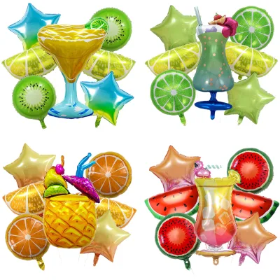 7pcs Cartoon Wine Glass Fruit Themed Foil Balloons Set for Summer Party Decoration Balloon