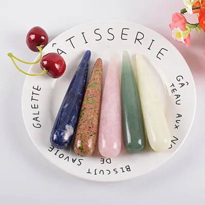 Crystal Magic Massage Wand for Acupuncture Therapy Pointed Stick Treatment Press Gua Sha Scraping Tool Rose Quartz Massage Pen