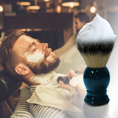 Custom Logo Shaving Brush for Men Nylon Bristles Deep Blue Plastic Handle Shave Brush Professional Shaving Tool