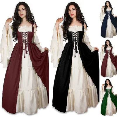 Halloween Costumes for Women Retro Court Two-piece Dress Medieval Drama Stage Play Costume