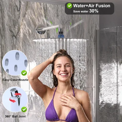 Homedec Dual Head Shower System 4 Body Jets 4-Way Rainfall 10"/6" Shower Heads 2-in-1 Handheld Combo Wall-Mounted Chrome Finish