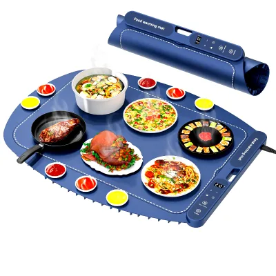 Oval Shape Timer-Controlled Heating Mat Soft Flexible Surface Multiple Use Cases Compact 6 Food Dishes Electric Warming Tray