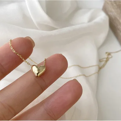French Elegant Collares Para Mujer Fashion 14k Gold Plated Sterling Silver Necklace Heart Charm Pendant Chain Necklace for Girls