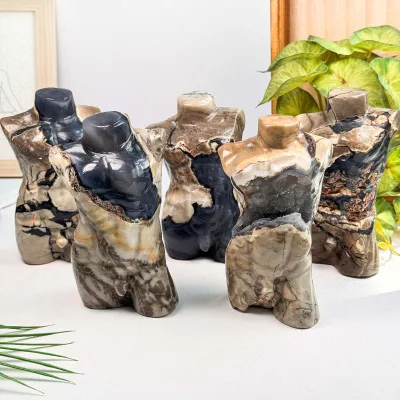 Wholesale Natural Volcano Agate Model Carving Engraved Men's Body Statue Power Crystal Collectible & Home Decor