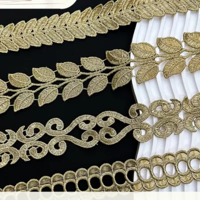 Gold Embroidery Flower Lace Trim Knitting Wedding DIY Handmade Classic Style Patchwork Ribbon Sewing Supplies Craft Eco-Friendly