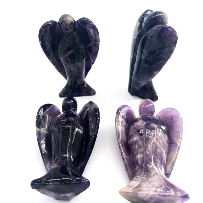 Best Selling Guardian Angel Figurine Carved Amethyst Gemstone Pendant Quartz Crystal for Feng Shui Healing