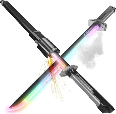 Neon LED Spark Sword with Sound and Fog, Type-C Recharge Glowing Ninja Blade for Kids and Adults, Toys for Cosplay