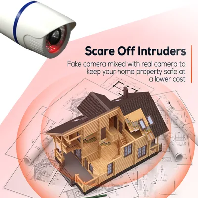 1801 High Simulation White Plastic Dummy Security Camera with LED Flashing Light Security Sticker Dummy Security Camera