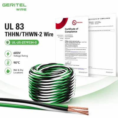 THHN Building Wire 1/0 AWG to 1000 KCMIL Stranded & Solid Copper 600V PVC Jacket 100m for Feeders