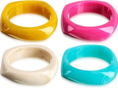 Set 4 Colorful Square Acrylic Resin Bangle Bangles Women's Lightweight Geometric Design Trendy Party Fashion Jewelry Accessories