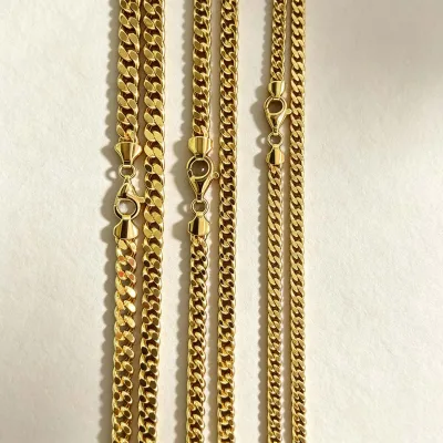 Trendy AU750 18K Yellow Gold Hollow Curb Cuban Link Necklace for Men Women Unisex
