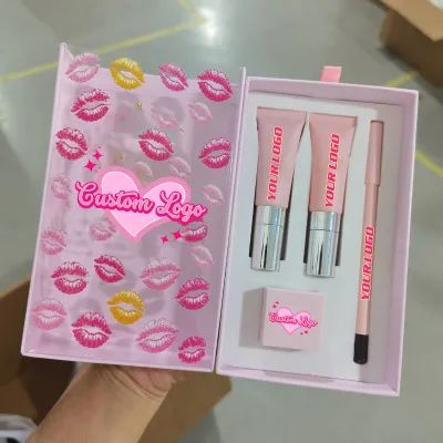 3 in 1 Lip Gloss Lip Liner Kit Private Label Wholesale Plumper Flavoring Lip Oil Fruit Tint Glow LipLiner Sharpener