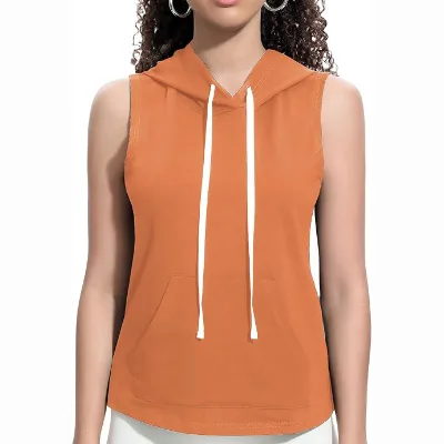 Professional Custom Women's Sleeveless Sweatshirt Breathable Polyester Spandex Fast Drying Knitted Hooded Casual for Autumn
