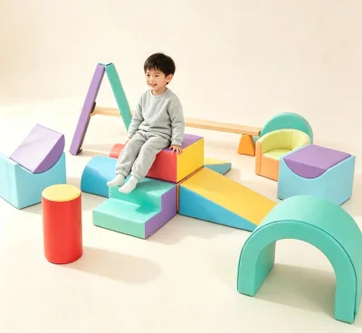 Kids Soft Play Climb and Slide Set Baby Sensory Training Soft Foam Stairs Slide for Preschool Early Education