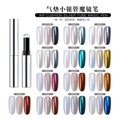 Custom Chrome Powder Nail Art Tool OEM Innovative Aura Powder Magic Pen with Air Cushion Applicator