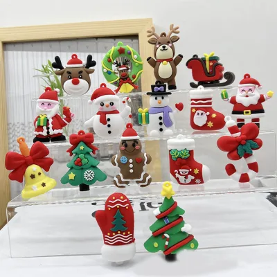 New Year Promotion Bulk in Stock Soft Silicone and Rubber 3D PVC Keychain UV Printed Iron Rings for Gifts Christmas Day