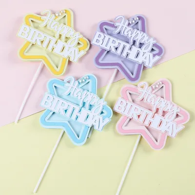 Colorful Star Cupcake Cake Toppers Rainbow Dessert Birthday Party Supplies for Baby Shower Party Decoration