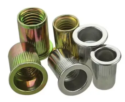 Durable M3-M12 ANSI Class 4.8 6.8 Flat Head Zinc-Plated Hollow Knurled Body Blind Rivet Nut High Quality Carbon Steel Iron