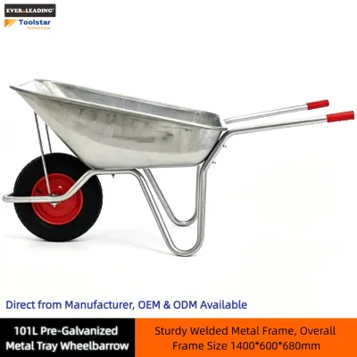 101L Single Wheel Durable Anti-rust Platform Wheelbarrow with Pre-Galvanized Steel Tray 16" X 4.00-8 Air Tire for Garden Tools