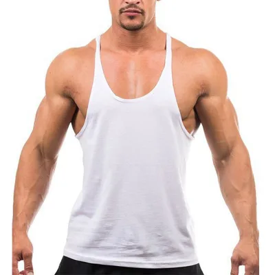 Oem Custom Logo High Quality Fashion White Black Cotton Men's Workout Stringer Bodybuilding Singlet Fitness Gym Tank Top for Men