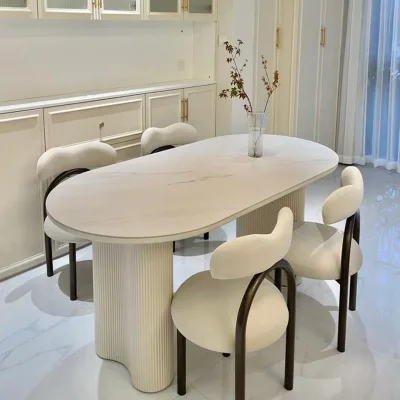 French Cream Style Oval Sintered Stone Dining Table Set Luxury Dining Table Modern Minimalist Home Kitchen Furniture Dining