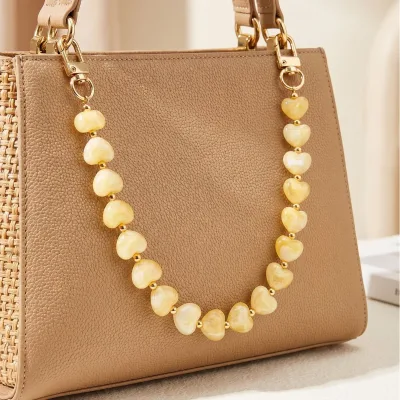 Trendy Acetate Heart Beaded Bag Strap Marble Pattern Replacement Handbag Chain Short Wrist Strap for Purse Phone Case Charm