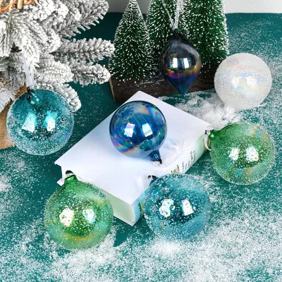 Handmade Colorful Frosting Effect Transparent Glass Ball Pendant Christmas Decoration Supplies Accessories Tree Decor Box Packed