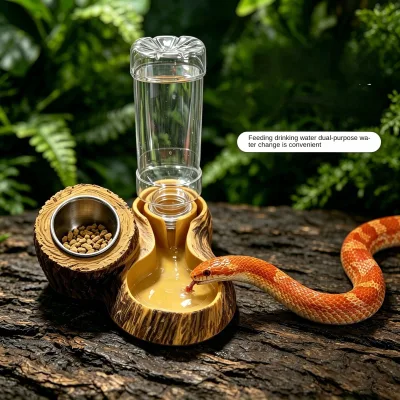 Reptile Tree Stump Water Dispenser Gecko Snake Bowl Tip-proof Feeder Resin Landscaping Basin Automatic Water Replenishment