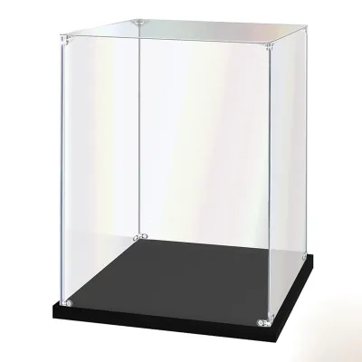 Screw Assembly Acrylic Display Box With Black Base, Dustproof Case for Figure Model Collection