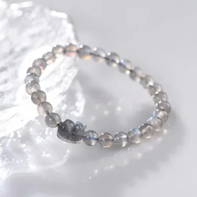 Wholesale Natural Gray Moonlight Single Circle Bracelet to Purify the Soul with Moonlight Stone Pixiu