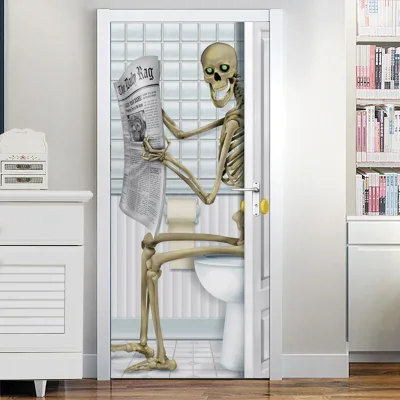 Creative Halloween Door Sticker Decorations 3D Skeleton Home Party Decor Toilet Stickers Para Unas Halloween Restroom Door Cover
