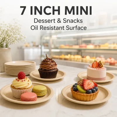 Wholesale Mini 7 Inch Bagasse Plates Compostable Sugarcane Disposable Dessert Plates for Snack Party