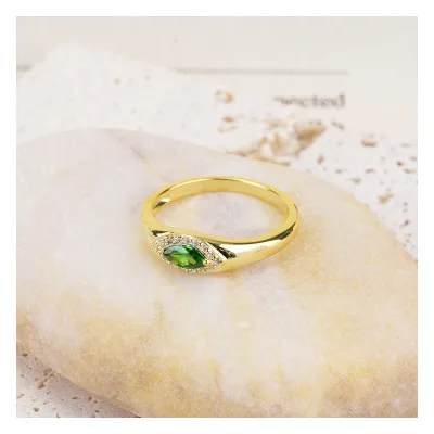 925 Sterling Silver Unisex Evil Eye Rings Green Zircon Gold Plated Minimalist Fine Jewelry for Weddings Parties Factory Direct