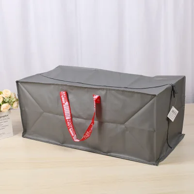 Custom Large Heavy Duty Reusable Waterproof PP Woven Moving Storage Tote Bags with Back Securing Straps and Reinforced Handles